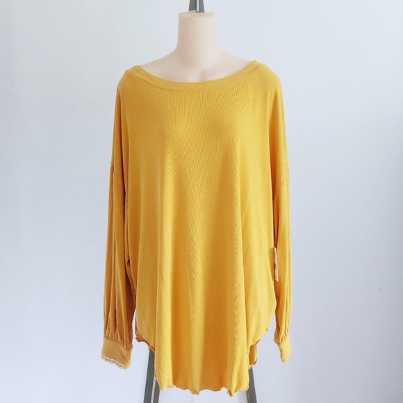 New Free People Shimmy Shake Untamed Marigold Mustard Gold Top SMALL Oversized - Picture 2 of 8